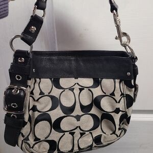 Coach Black and Cream Signature Shoulder Bag